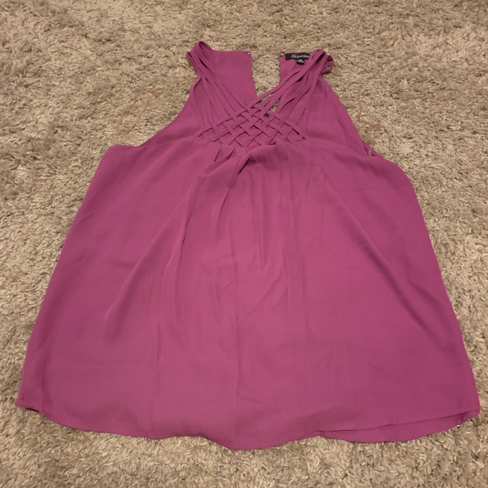 Purple criss-cross neck tank top